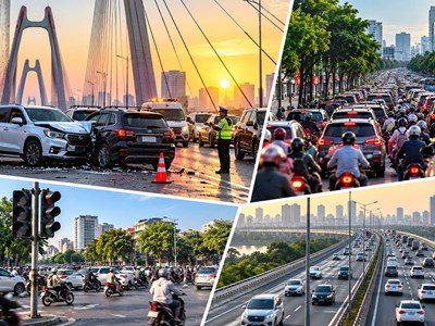 Giao thông Hà Nội sáng 24.10: Cầu Nhật Tân hai xe xảy ra va chạm