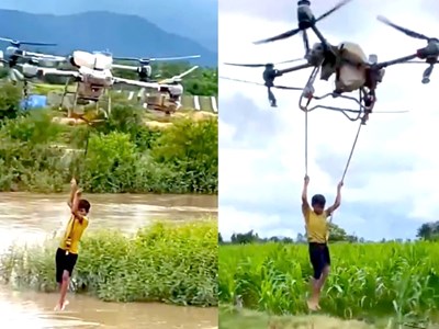 Người dân dùng drone cứu 2 em nhỏ giữa dòng nước xiết được tặng Bằng khen