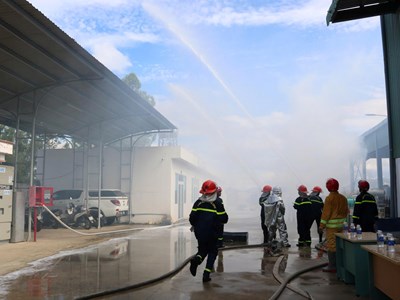 PC Quảng Ngãi thực tập phương án cứu nạn, cứu hộ tại Kho vật tư cơ sở 2