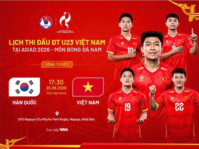 Lịch thi đấu của U23 Việt Nam tại tứ kết ASIAD 2026
