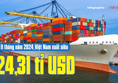 (Infographic) Việt Nam xuất siêu 24,31 tỉ USD sau 11 tháng 