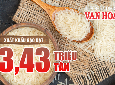 (Infographic) Xuất khẩu gạo đạt 3,43 triệu tấn