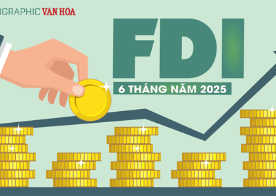 (Infographic) FDI 6 tháng đạt 21,52 tỉ USD