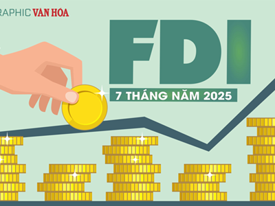 (Infographic) 7 tháng đầu năm 2025: FDI đạt hơn 24 tỉ USD, tăng 27,3%