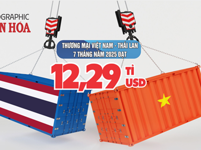 (Infographic) Việt Nam nhập siêu từ Thái Lan 2,62 tỉ USD trong 7 tháng đầu năm 2025
