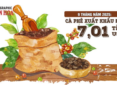 (Infographic) Xuất khẩu cà phê Việt Nam 9 tháng năm 2025 tăng mạnh, vượt 7 tỉ USD