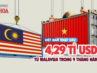 (Infographic) Việt Nam nhập siêu 4,29 tỉ USD từ Malaysia trong 9 tháng năm 2025