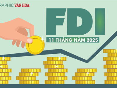 (Infographic) FDI vào Việt Nam 11 tháng năm 2025 tăng mạnh, đạt gần 33,7 tỉ USD