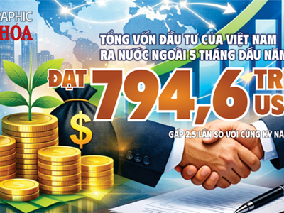 Việt Nam đầu tư ra nước ngoài 5 tháng đầu năm 2026 đạt 794,6 triệu USD, tăng gấp 2,5 lần