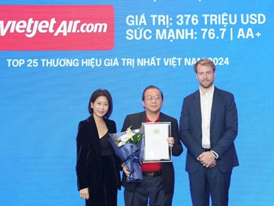 Vietjet trong top 25 thương hiệu giá trị nhất Việt Nam năm 2024