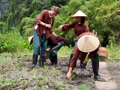 Khách quốc tế ấn tượng với tour du lịch hoá “thôn nữ, trai quê” ở Ninh Bình