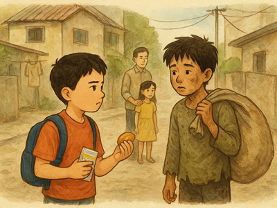 Theo chân cậu bé ôm bao tải, sự thật khiến hai đứa trẻ không tin vào mắt mình