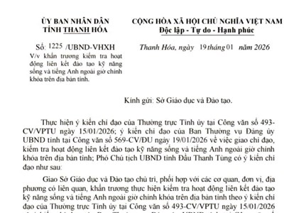 Thanh Hóa kiểm tra khẩn hoạt động liên kết đào tạo kỹ năng sống, tiếng Anh ngoài giờ