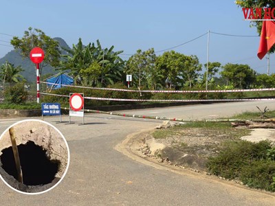 Quốc lộ 3B lại xuất hiện hố sụt “án ngữ” giữa lòng đường