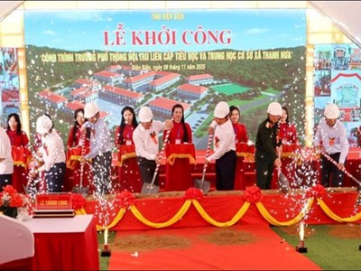 Phó Thủ tướng Chính phủ  Lê Thành Long dự khởi công xây trường học tại xã biên giới tỉnh Điện Biên