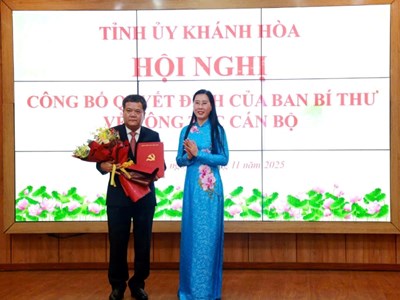 Công bố Quyết định chỉ định Phó Bí thư Tỉnh ủy Khánh Hòa
