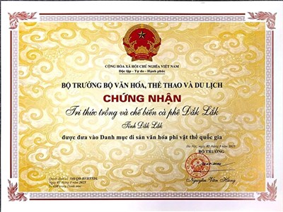 Tri thức trồng và chế biến café được công nhận Di sản văn hóa 