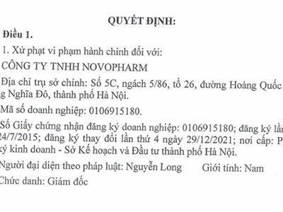 Xử phạt Công ty dược NOVOPHARM 220 triệu đồng 