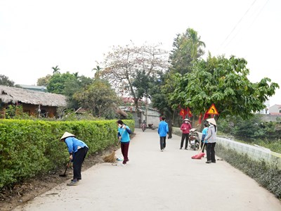 Ra quân tổng vệ sinh môi trường tại Di tích Làng cổ ở Đường Lâm 