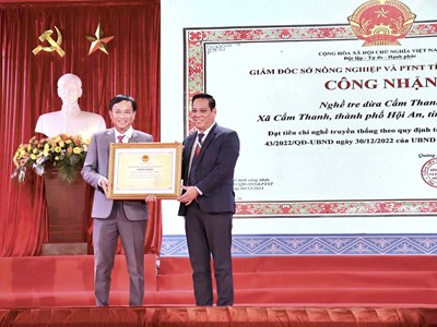 Trao chứng nhận Di sản văn hóa phi vật thể quốc gia đối với nghề làm nhà tre, dừa ở Cẩm Thanh 