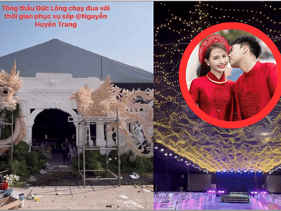 Choáng với rạp cưới Đức Huy và MC Mù Tạt: Rồng phượng khổng lồ, đèn phủ kín, quy mô nhất nhì làng bóng đá