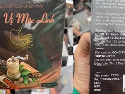 Bộ Y tế cảnh báo người tiêu dùng không sử dụng sản phẩm bảo vệ sức khỏe An vị Mộc Linh