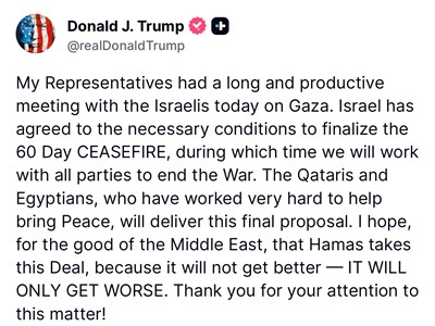 Tổng thống Trump phát đi tín hiệu tích cực trong nỗ lực giải quyết xung đột Israel - Hamas