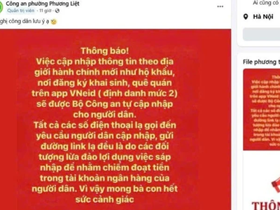 Cảnh giác với chiêu trò lừa đảo cập nhật dữ liệu dân cư sau khi sáp nhập tỉnh, thành phố