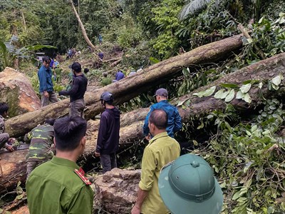 Sau bão, cán bộ xã “lăn đá, chặt cây” trên tuyến đường lịch sử