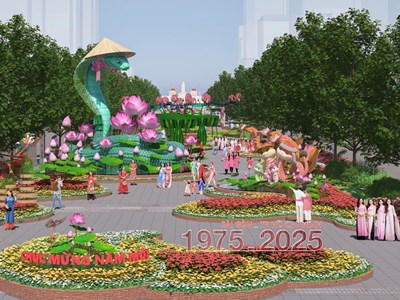 Đường hoa Nguyễn Huệ Tết Ất Tỵ 2025 với 90 tạo hình linh vật rắn