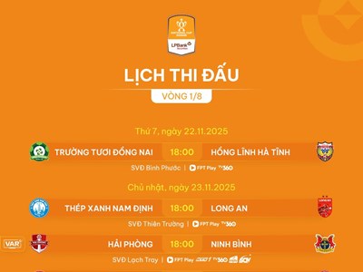 Lịch thi đấu vòng 1/8 Cúp Quốc gia 2025/26