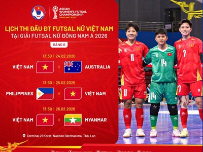 Lịch thi đấu của tuyển Futsal nữ Việt Nam tại vòng bảng giải Đông Nam Á 2026
