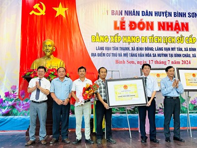 Bình Sơn đón nhận bằng xếp hạng ba di tích lịch sử cấp tỉnh