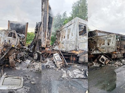 Xe container và xe tải đối đầu bốc cháy trên Quốc lộ 1A, 2 người thương vong