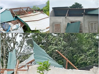 Giông lốc làm 36 căn nhà của bà con các xã miền núi bị sập và tốc mái