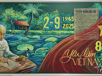 Thầy giáo “tái hiện” lịch sử mừng ngày Quốc khánh bằng phấn màu