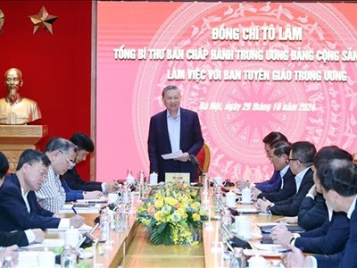 Tổng Bí thư Tô Lâm làm việc với Ban Tuyên giáo Trung ương