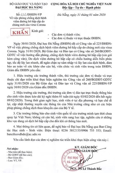 Đại học Đà Nẵng cho sinh viên nghỉ Tết thêm một tuần do lo ngại dịch virus corona - Anh 1