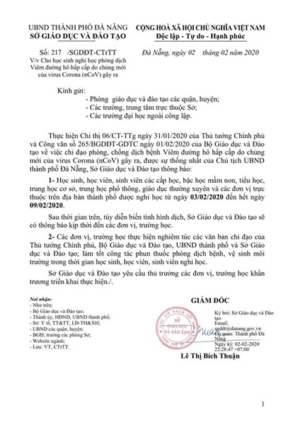 Đà Nẵng: Phòng dịch bệnh do virus corona, học sinh được nghỉ học từ ngày 3-9.2 - Anh 1