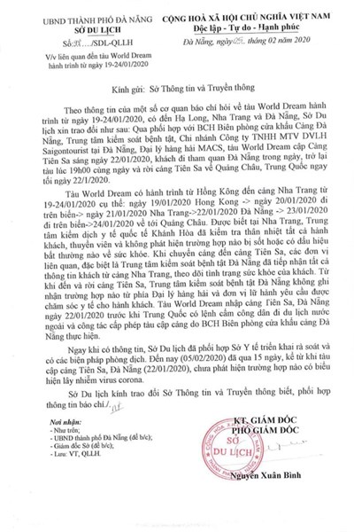 Sở Du lịch Đà Nẵng thông tin về tàu biển World Dream có khách du lịch Trung Quốc - Anh 1