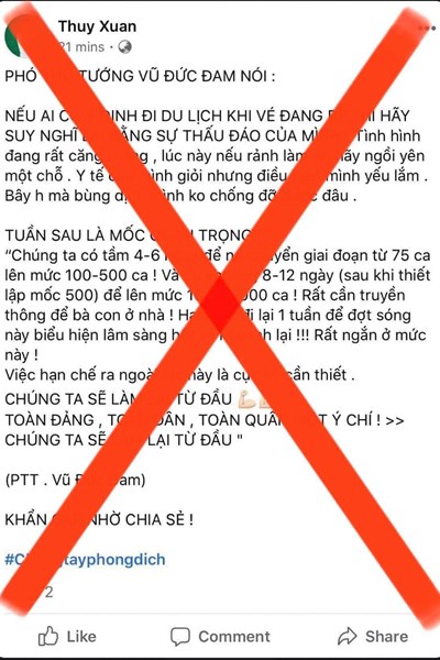 Ban chỉ đạo quốc gia phòng, chống dịch Covid-19 bác bỏ thông tin giả trên Facebook - Anh 1