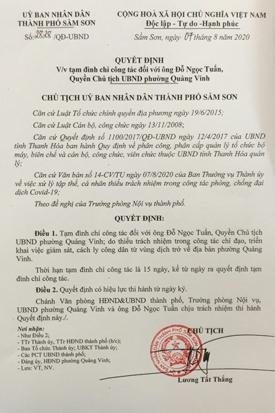 Thanh Hóa: Đình chỉ công tác Chủ tịch phường vì lơ là chống dịch - Anh 1