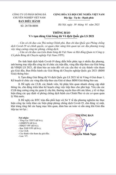 V.League 2021 tạm dừng từ vòng 4 vì dịch Covid-19 - Anh 1