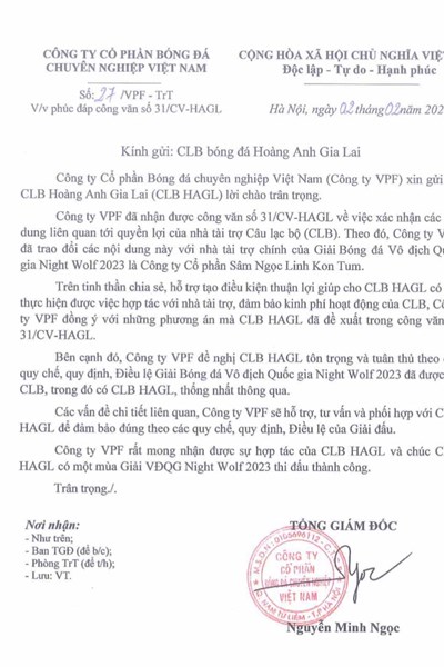 VPF đồng ý phương án cho nhà tài trợ, HAGL vẫn được dự V.League - Anh 1