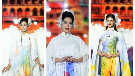 Dàn hoa hậu tỏa sáng trong bộ sưu tập áo dài của NTK Việt Hùng