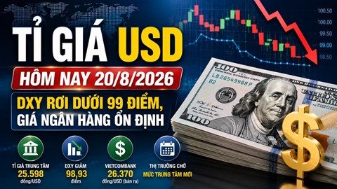 Tỉ giá USD hôm nay 20.8: DXY rơi dưới 99 điểm, giá trong nước ra sao?