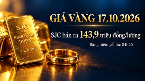 Giá vàng hôm nay 17.10.2026: Vàng miếng, vàng nhẫn giữ giá