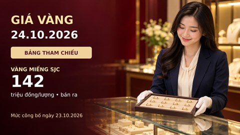 Giá vàng hôm nay 24.10.2026: Vàng thế giới thấp nhất trong tháng 10
