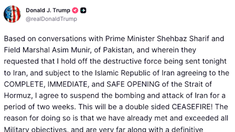 [NÓNG]: Ông Trump đồng ý tạm ngừng tấn công Iran trong 2 tuần