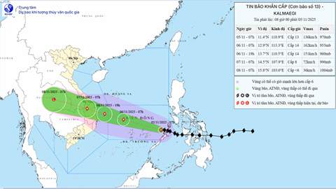 Bão số 13 đổ bộ vào đất liền với cường độ mạnh, cảnh báo từ TP Đà Nẵng đến Đắk Lắk mưa rất to, có nơi trên 600mm/đợt